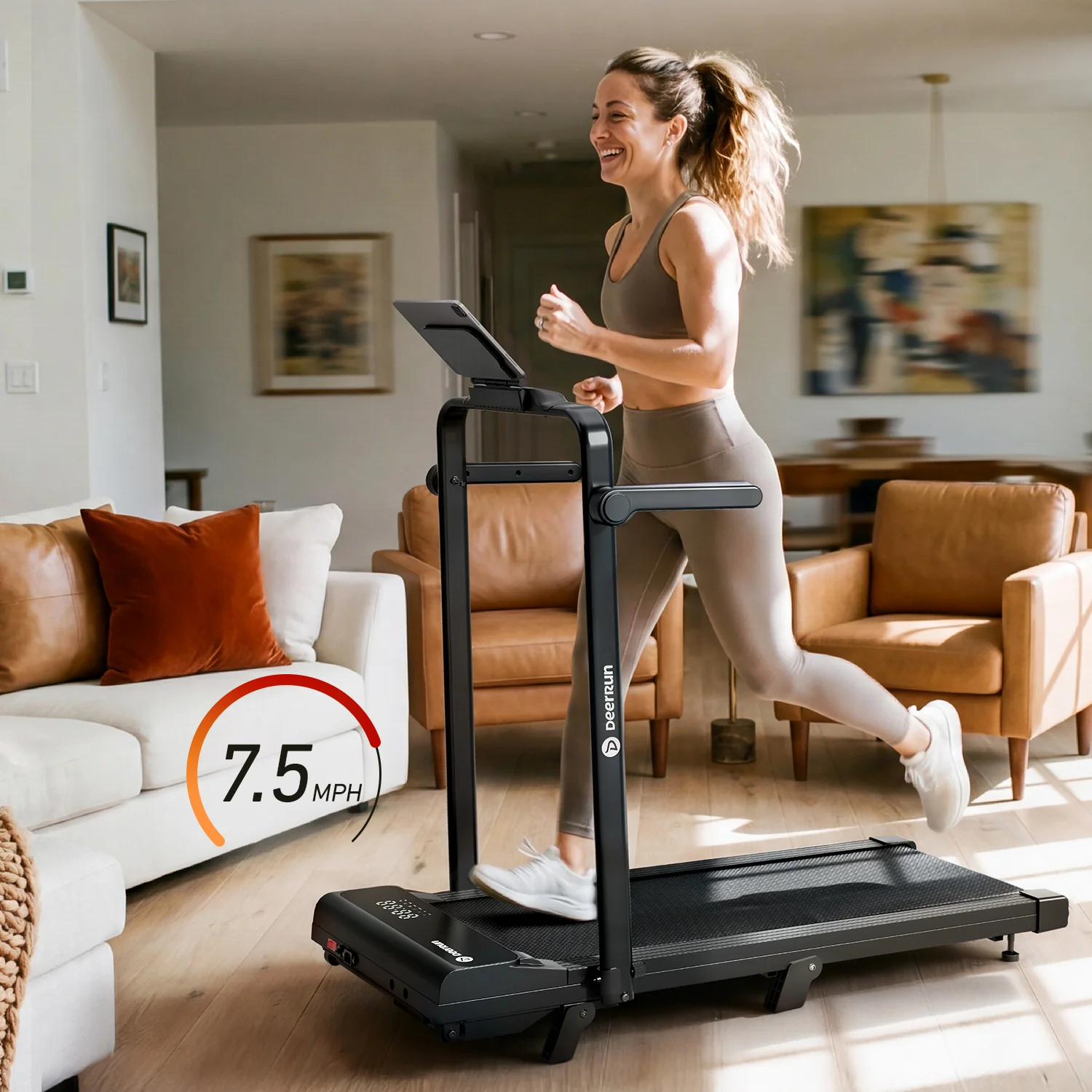 2026 New A6 Plus Handle 5% Incline 2 in 1 Foldable Treadmill with Whole Screen Upgraded Chip & NFC Support | 300 lbs, 7.5 mph, Black - Image 3
