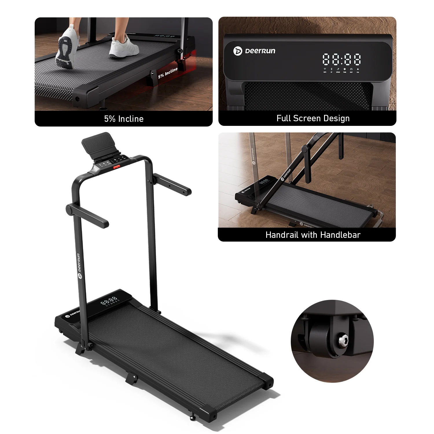 2026 New A6 Plus Handle 5% Incline 2 in 1 Foldable Treadmill with Whole Screen Upgraded Chip & NFC Support | 300 lbs, 7.5 mph, Black - Image 6