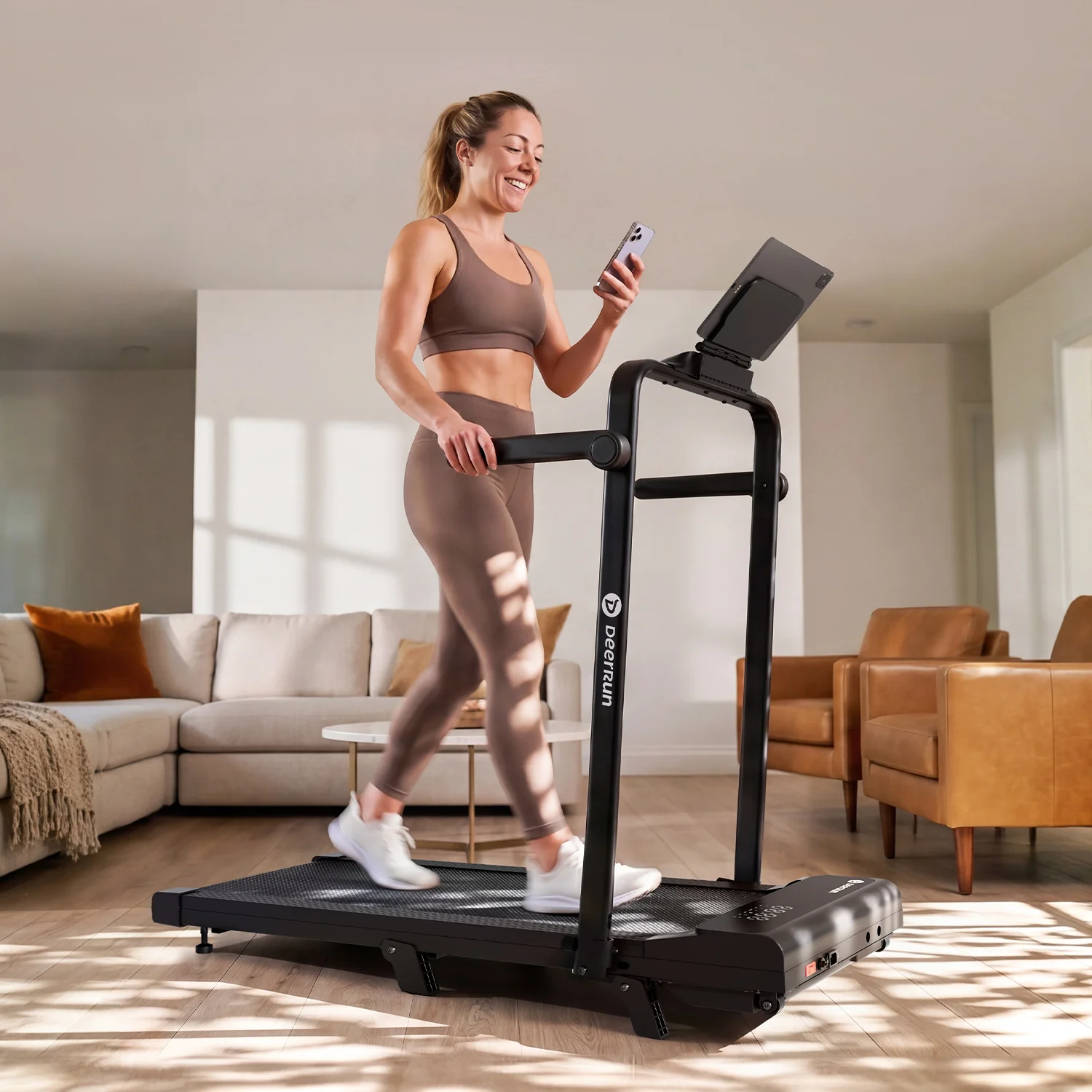 2026 New A6 Plus Handle 5% Incline 2 in 1 Foldable Treadmill with Whole Screen Upgraded Chip & NFC Support | 300 lbs, 7.5 mph, Black - Image 7