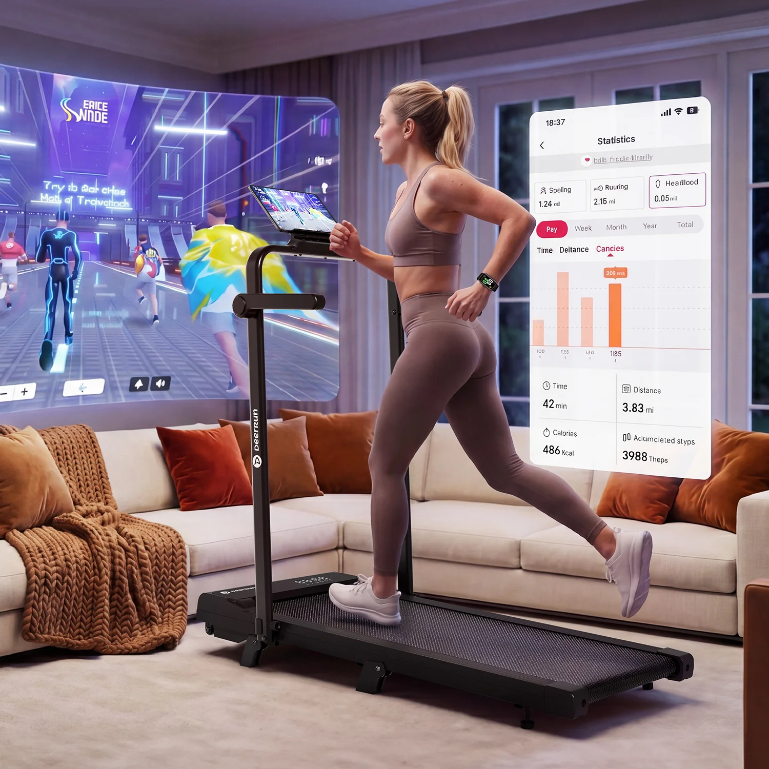 2026 New A6 Plus Handle 5% Incline 2 in 1 Foldable Treadmill with Whole Screen Upgraded Chip & NFC Support | 300 lbs, 7.5 mph, Black - Image 8