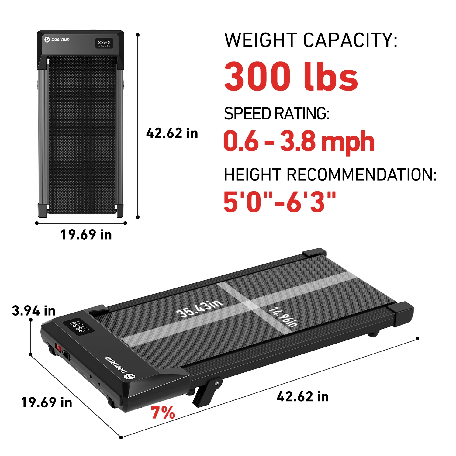 DeerRun Q2 Urban Smart Walking Pad with 7% Incline Treadmill Remote Control Black - Image 16