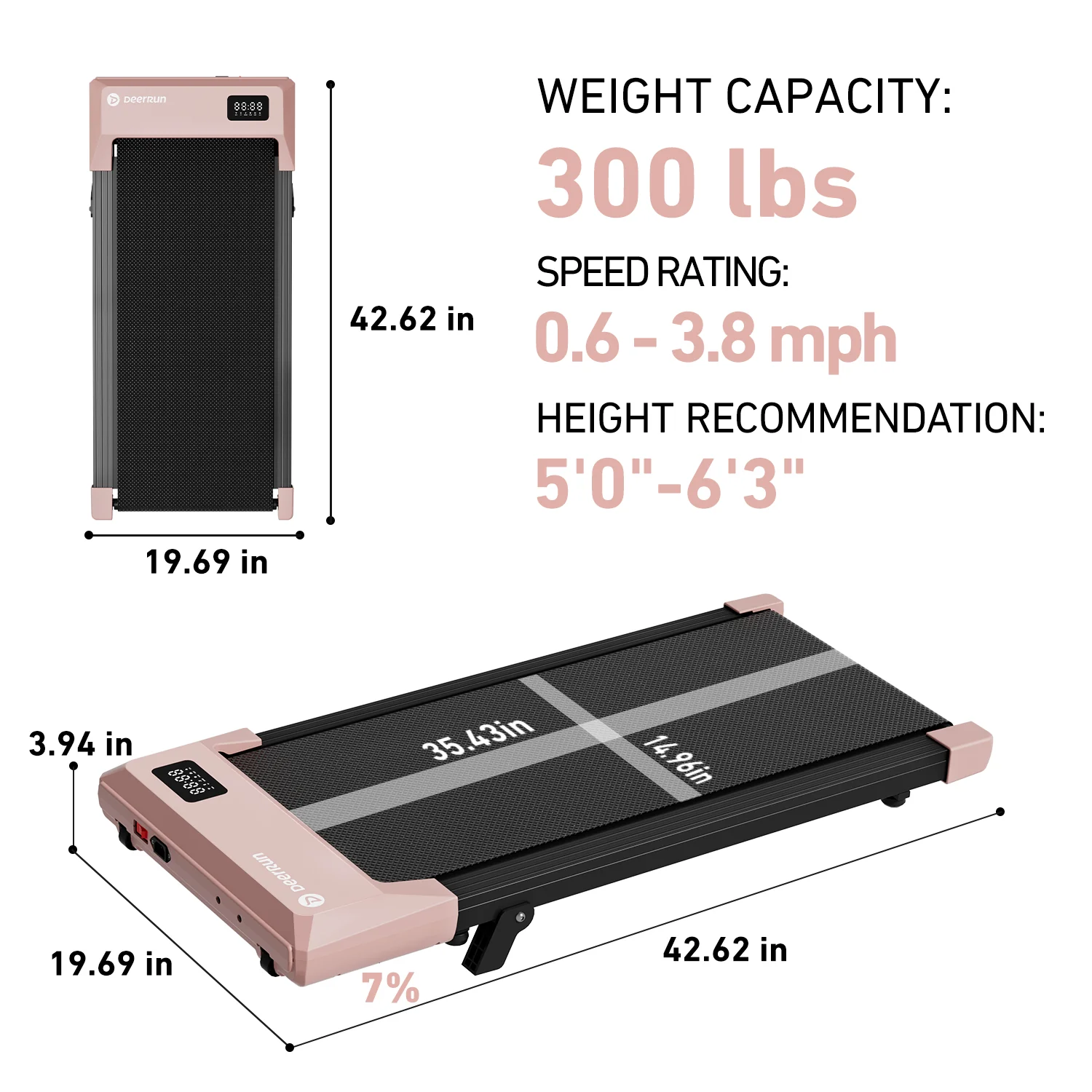 DeerRun Q2 Urban Smart Walking Pad with 7% Incline Treadmill Remote Control Rose Gold - Image 13