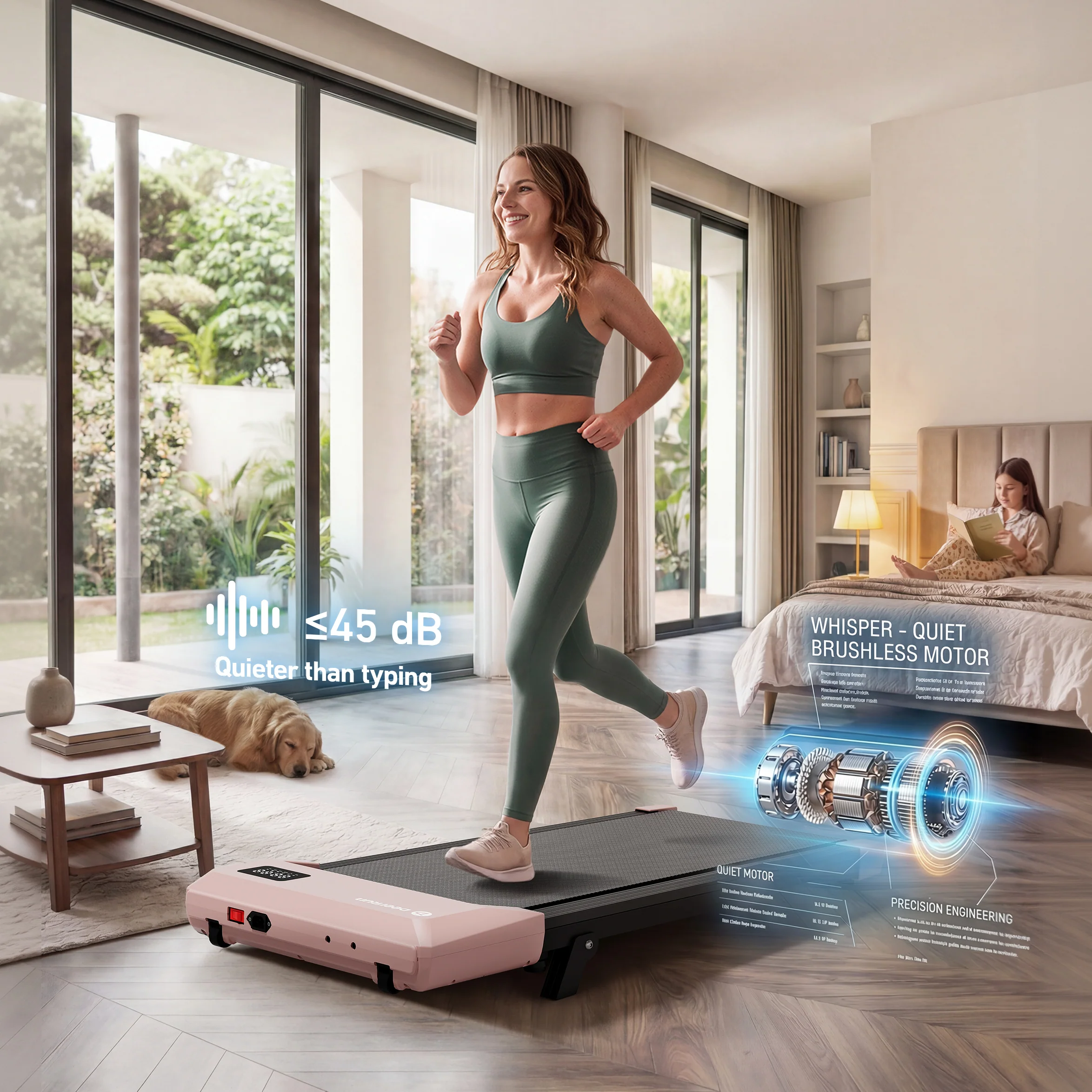 DeerRun Q2 Urban Smart Walking Pad with 7% Incline Treadmill Remote Control Rose Gold - Image 4